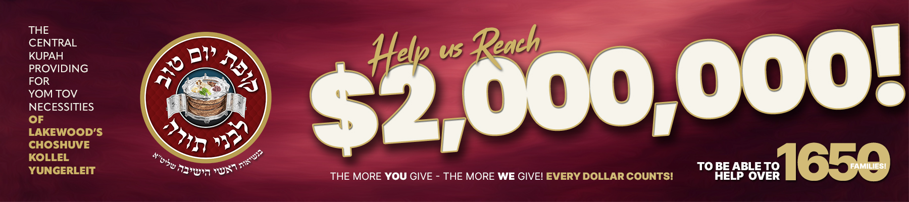 Support Kupas Yom Tov — Help us reach $2,000,000 to help over 1,650 families!